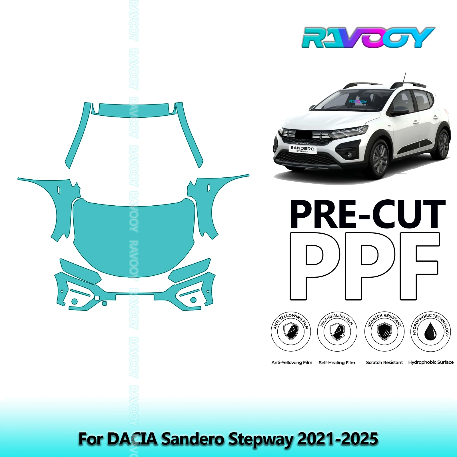 For DACIA Sandero Stepway 2021-2025 Full Front 8.5Mil Pre-Cut Paint Protection Film PPF Stone Chip Kit Clear/Matte/Black Options