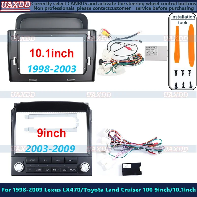 Fascia d'autoradio pour Toyota Land Cruiser 10.1 LC100 Lexus LX470, kit de garniture de tableau de bord spécial, réaménagement de panneau de cadre, 9 pouces, 1998 pouces, 2009-100