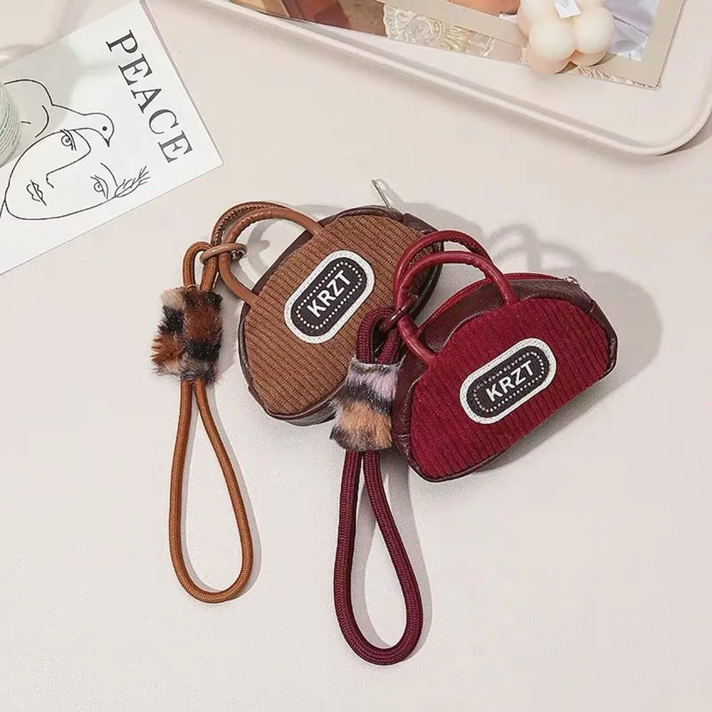 Portable Multi Functional Coin Purse with Lanyard Corduroy Card Holder Headphone Organizer Key Case