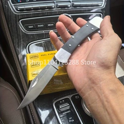 BK 110 Pocket Folding Knife D2 Blade G10/Wooden Handle Outdoor Camping Knives Tactical Utility EDC Tool with Cowhide Sheath