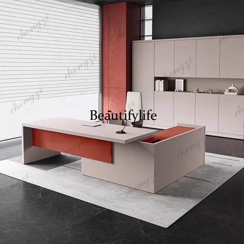 

Furniture Drawers Storage Luxury Shaped Computer Desks Filing Cabinet Large Modern Boss Manager Supervisor Executive Office Desk