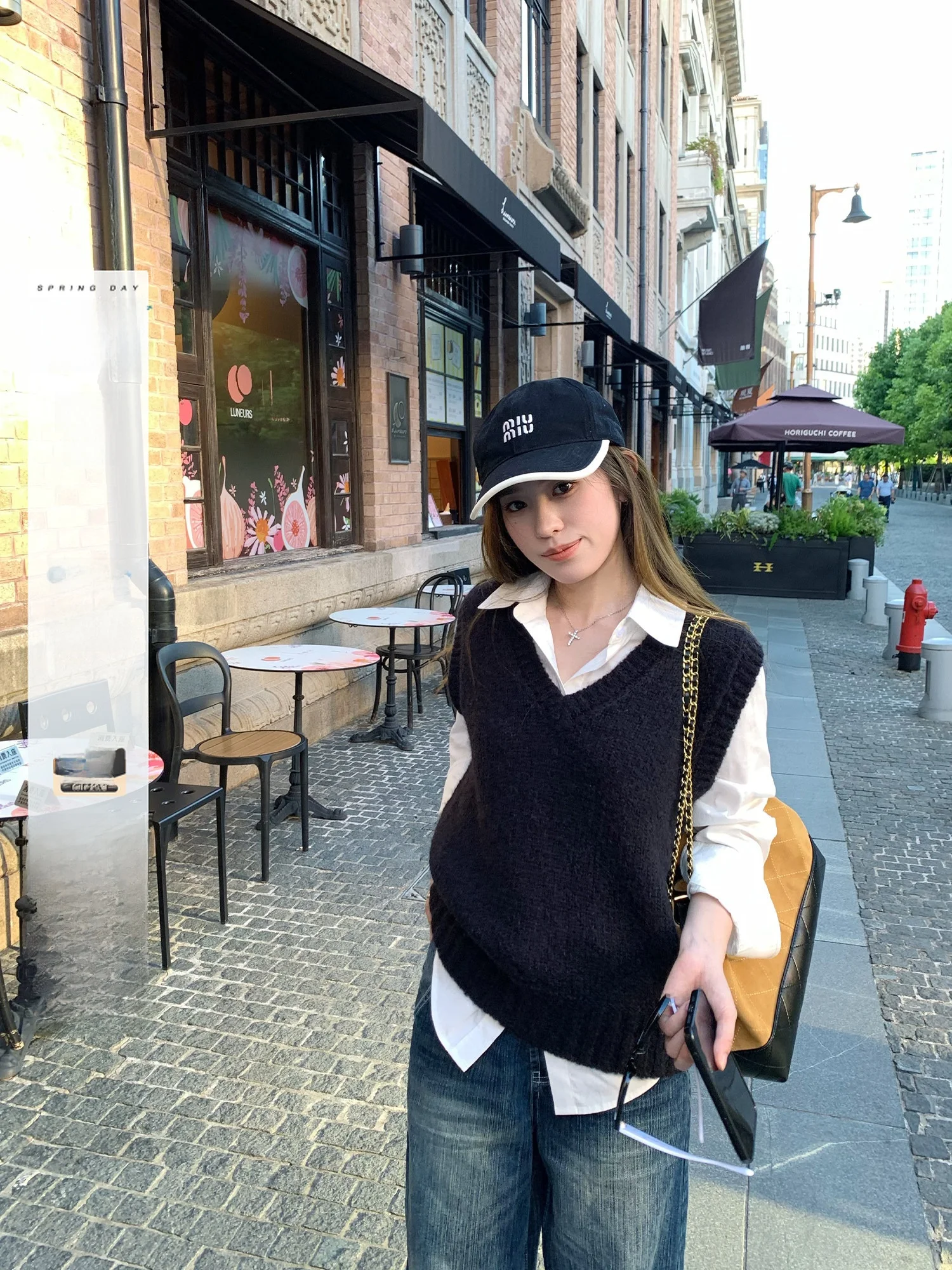 

Женский вязаный жилет Hhi Bla V-Ne с открытыми плечами в корейском стиле для осени, идеален для многослойных образов