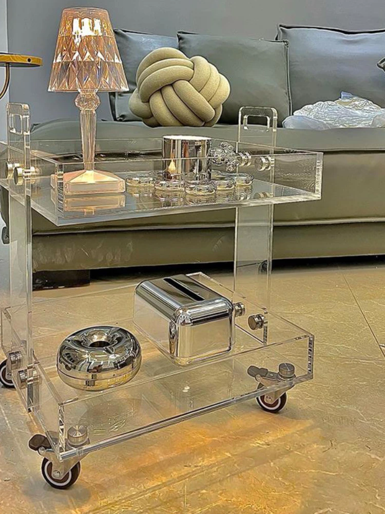 Multifunctional Transparent Tea Table Acrylic Side Table Living Room Sofa Table Living Room Trolley Rack