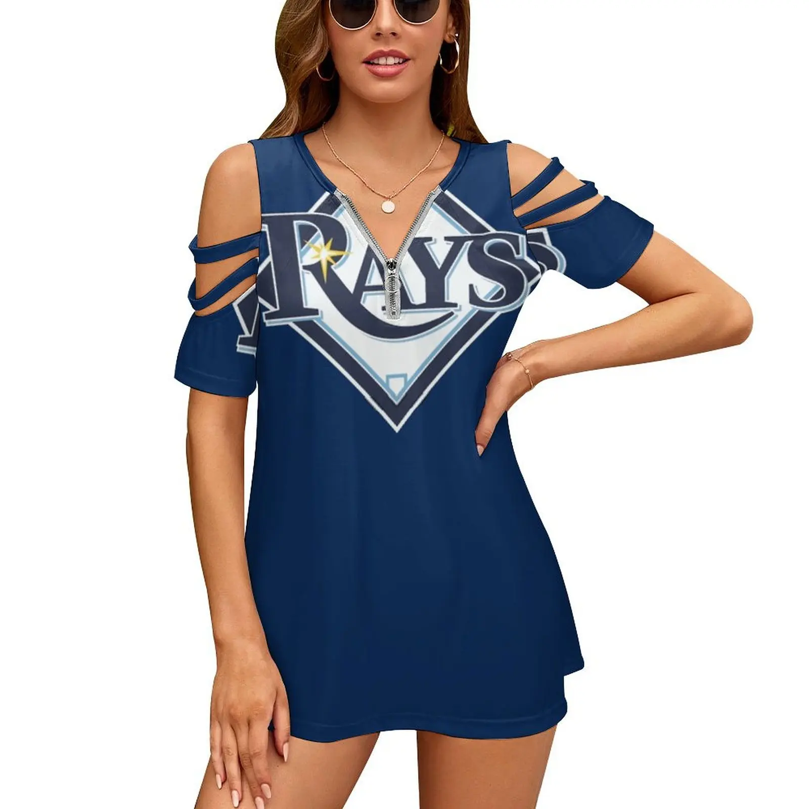 Rays-Tampa Merch Women Zipper Sexy Printed Vintage T Shirts Tops Full Print T-Shirt Bay Logo Icon