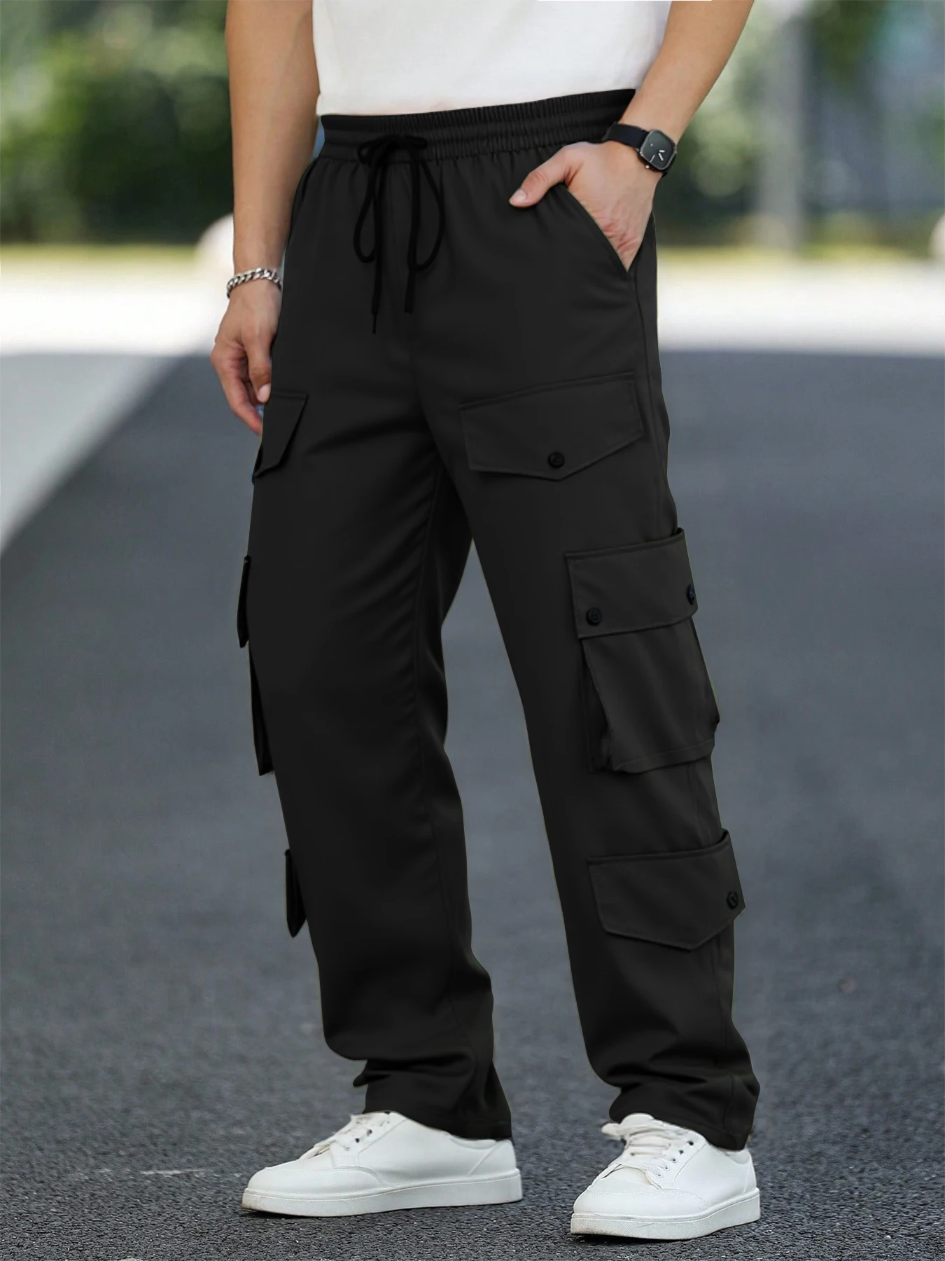 Men's Cargo Trousers, Woven Twill Fabric, Multi-Pocket & 3D Pockets, Casual Non-Stretch Pants, Adult Apparel