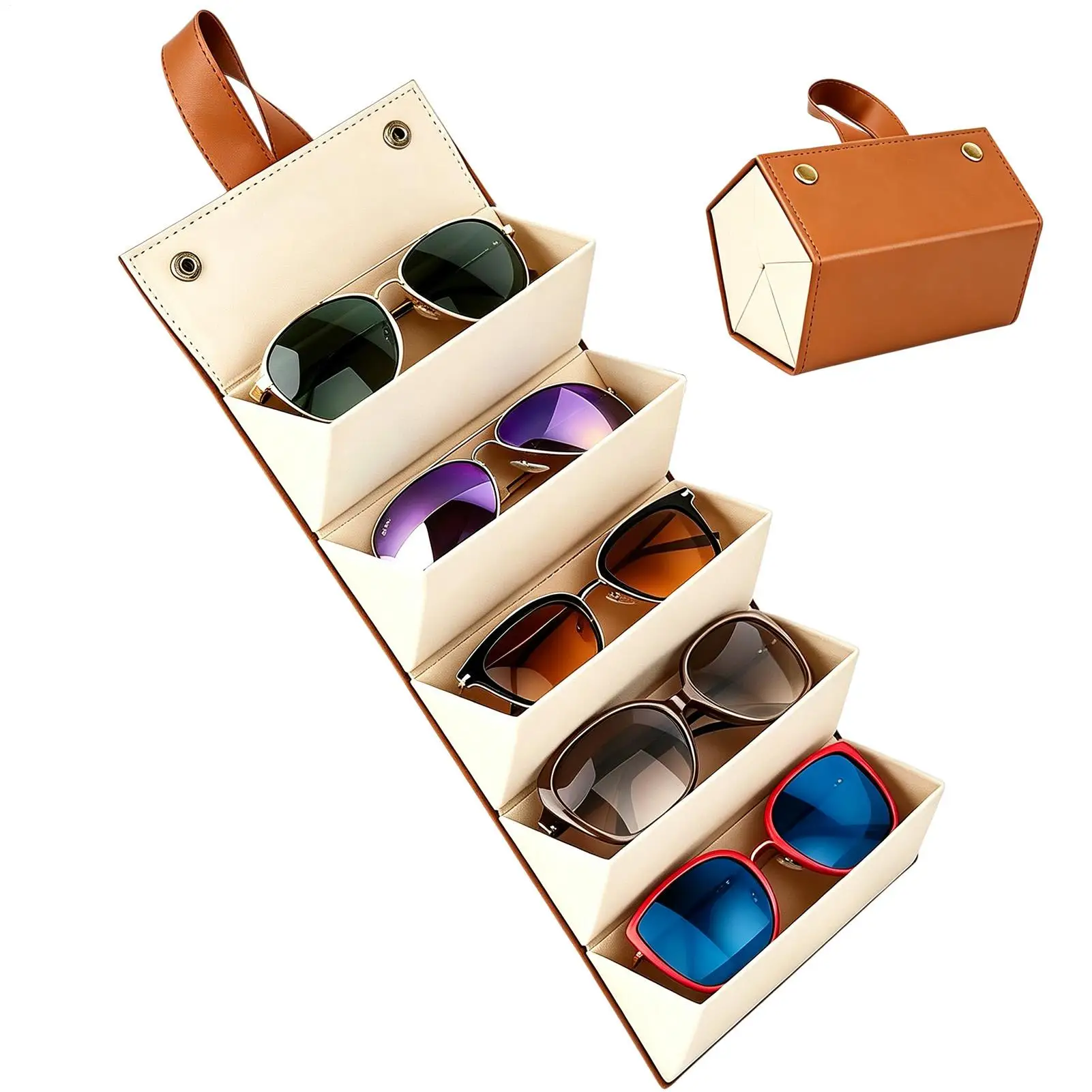 

Sunglasses Travel Case 5 Slots Portable Foldable Eyewear Box Hangable Sunglasses Case For Travel Home Office Vacation Camping