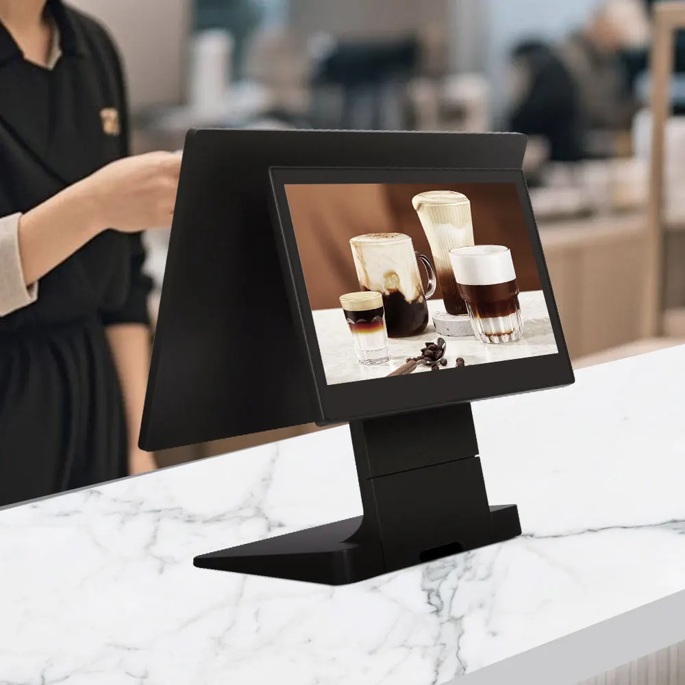 

OEM-изготовленный на заказ алюминиевый сплав 15,6 дюйма с двойным дисплеем, складной настольный сенсорный экран, POS-терминал, производитель оборудования