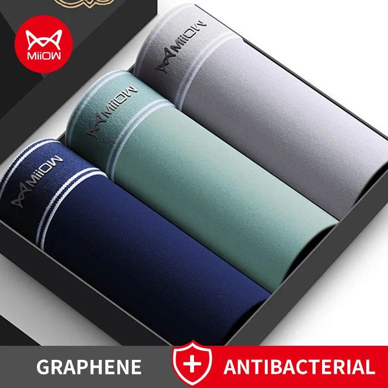 MiiOW 3Pcs Baumwolle Herren Höschen männer Unterwäsche Atmungsaktive Mann Boxershorts Graphene Antibakterielle Männer Unterhose Männer Boxer Trunks