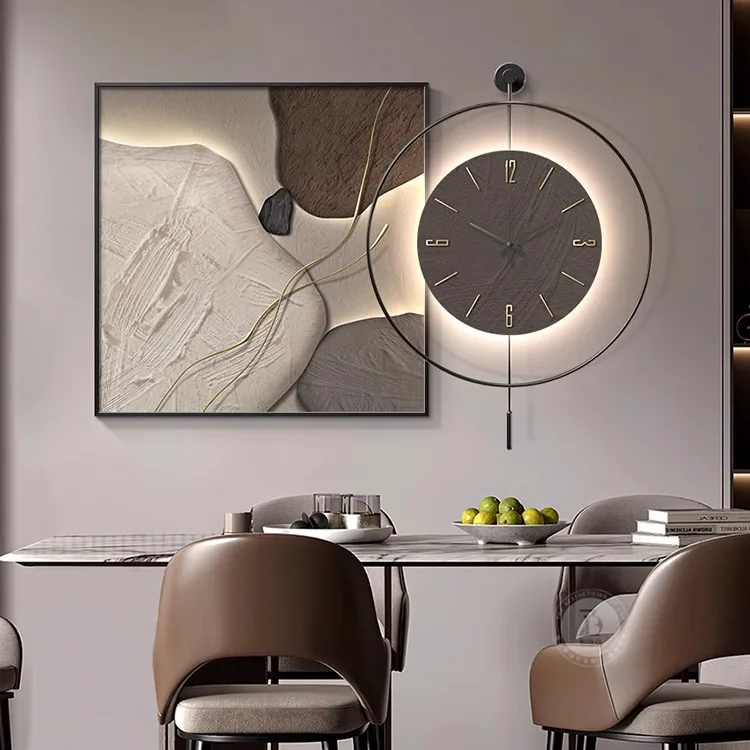 Stone running restaurant decorative painting with clock modern light luxury high-end dining room hanging painting simple dining