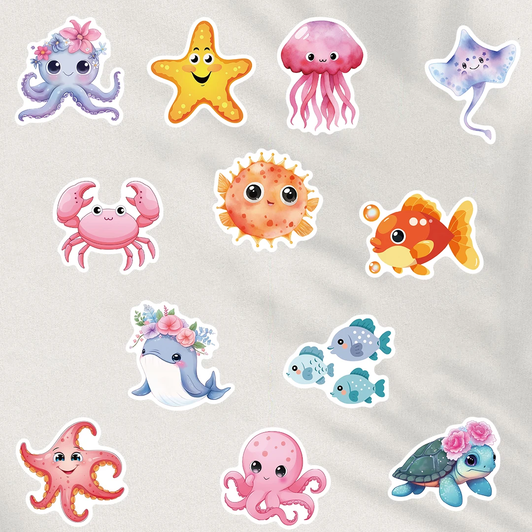 50PCS Cute Marine Animals Stickers Notebook Scrapbook Laptop Luggage DIY Cool Coffee Graffiti Landscape Cartoon Guitar Sticker