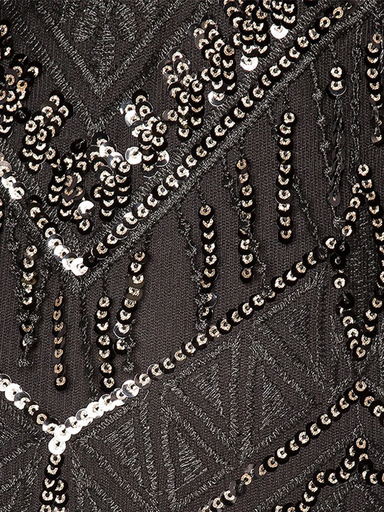 المرأة الترتر المطرزة شرابة الساق كاشفة فستان مثير العميق الخامس سليم صالح طويلة الأكمام تنورة سيدة جديدة Y2k نادي ملابس الحفلات