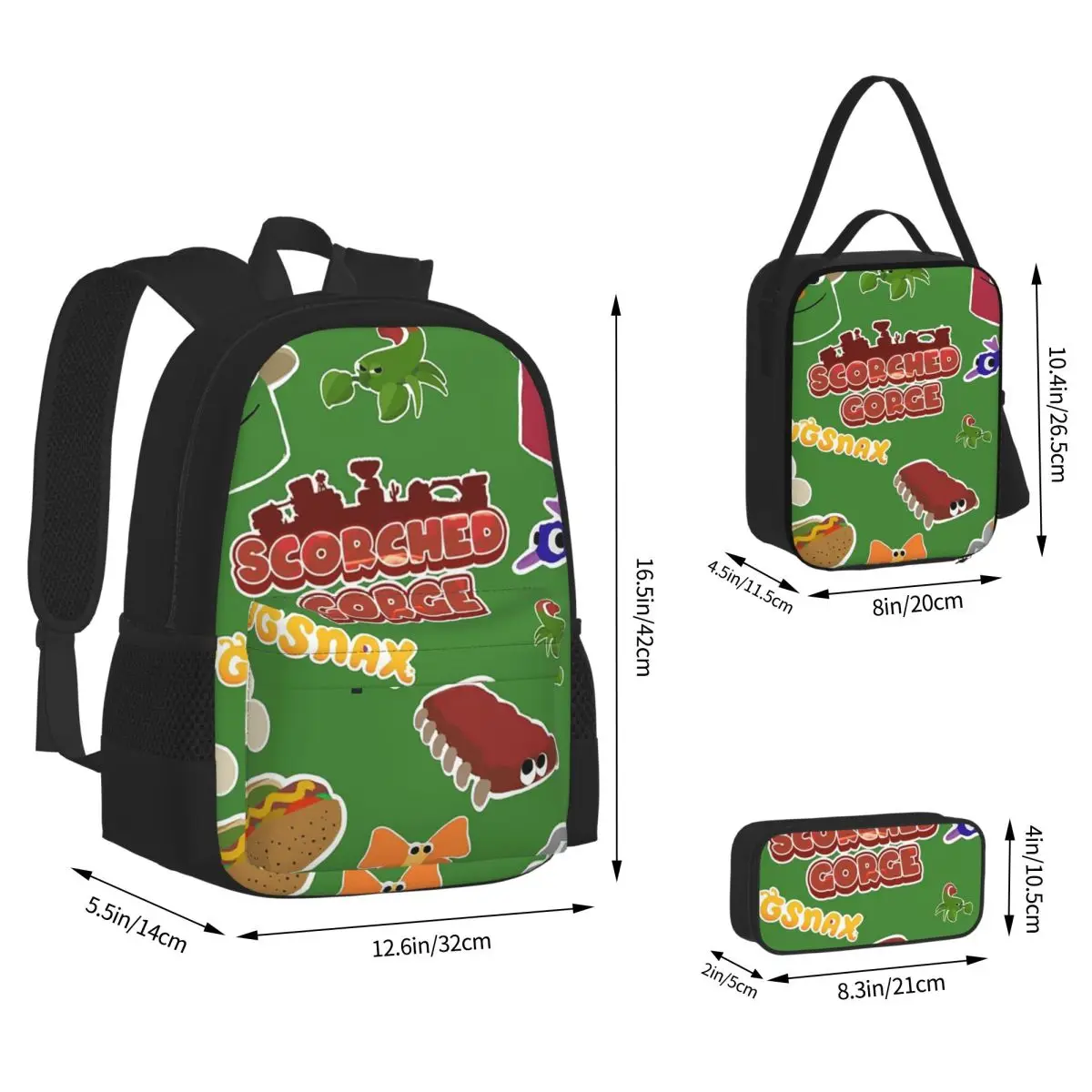 Bugsnax Fan Art Scorched Gorge Bookbag Backpacks Children School Bags Kids Rucksack Lunch Bag Pen Bag Three-Piece Set