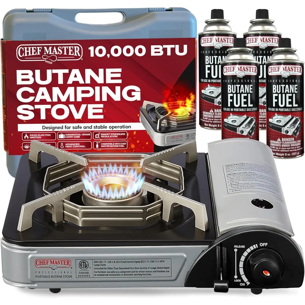 

Butane Countertop Stove, 10 000 BTU Portable with Carry Case, High Performance, Piezo Ignition, Brass Burner, Safety Stop