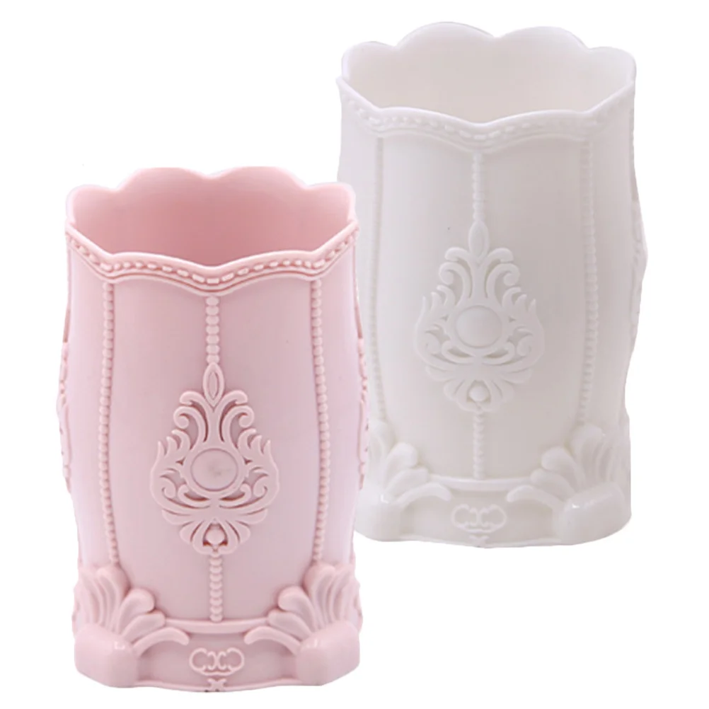 2pcs Makeup Brush Holder Smooth Safe Material Multi-Function Desktop Organizer Pencil Container For Vanity Bathroom Office