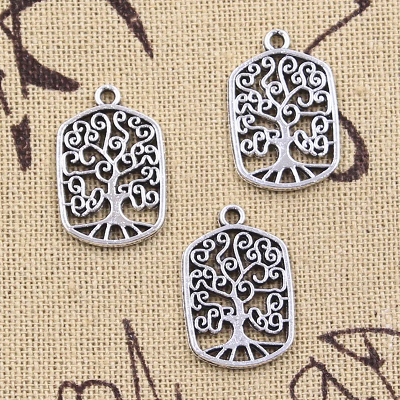 15pcs Charms World Peace Tree 22x14mm Antique Silver Color Pendants Making DIY Handmade Tibetan Finding Jewelry