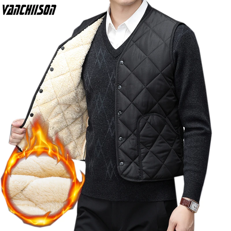 

Men Cotton Padded Sleeveless Jacket Outwear Vest Waistcoat Fleeced Basic for Autumn Winter V Neck Plus Size 3XL 4XL 100KG 00341