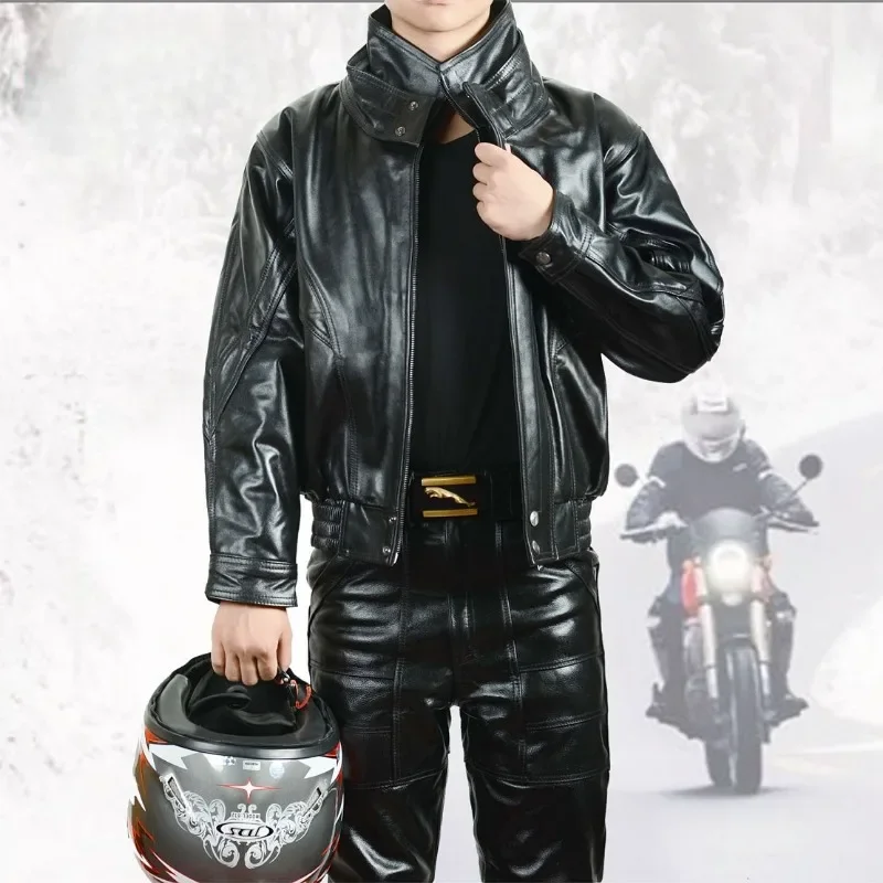 Men's Genuine Leather Jacket Pilot Leather Jacket  Detachable Cotton Lining Top Layer Cowhide Winter Leather Jacket Loose