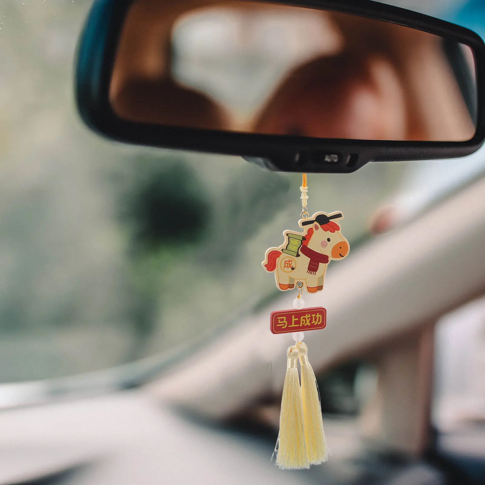 2Pcs Horse Car Hanging Ornament for Rearview Mirror Chinese New Year Decor 2026 Year of Horse Traditional Wooden Lucky Pendant
