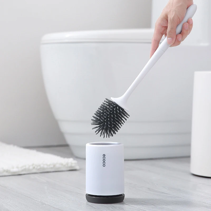 Silicone Toilet Brush Deep Cleaner Soft Bristle Bathroom Toilet Brush Holder Set  Wall Hanging Household Flexible Cleaning brush