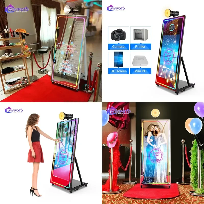

2026 Hot Newest 65 Inch Smart Touch Screen Mirror Photo Booth Machine Affordable White Foto Booth With Printing Shelf