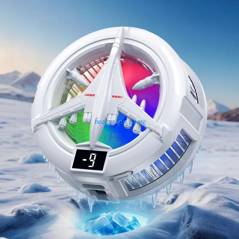 C7AB Cooling Fan with Mount, Front Display, and Color Light Detail for Video Watching Daily Use
