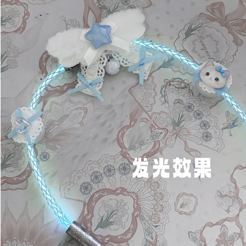 Custom 8k Rgb Aviator Cable White Luminous 1.3m Type-c Mechanical Keyboard Blue Handcrafted Decoration Cable Desk Setup Decor