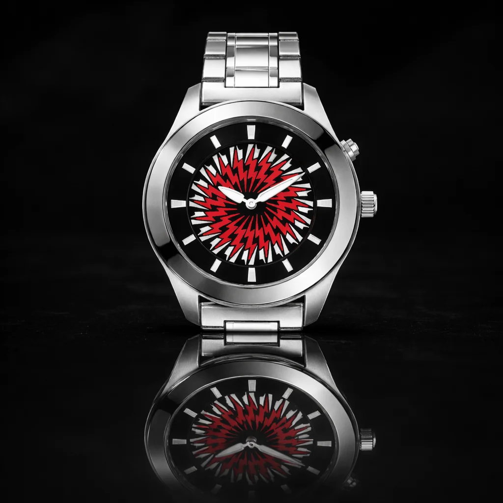 Y2K Dual Movement Movement Watch Men Fashion Red Lightning Dial Quartz Benly IB Electronic Wristwatch Stainless Steel Strap