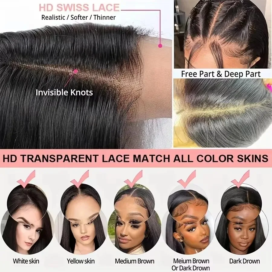 40 Inch 13x6  Lace Frontal Transparent Bone Straight Human Hair Wigs 13x4 Lace Front Human Hair Wigs Pre Plucked Brazilian Straight Human Hair Wig 5x5 HD Glueless For Women image 7