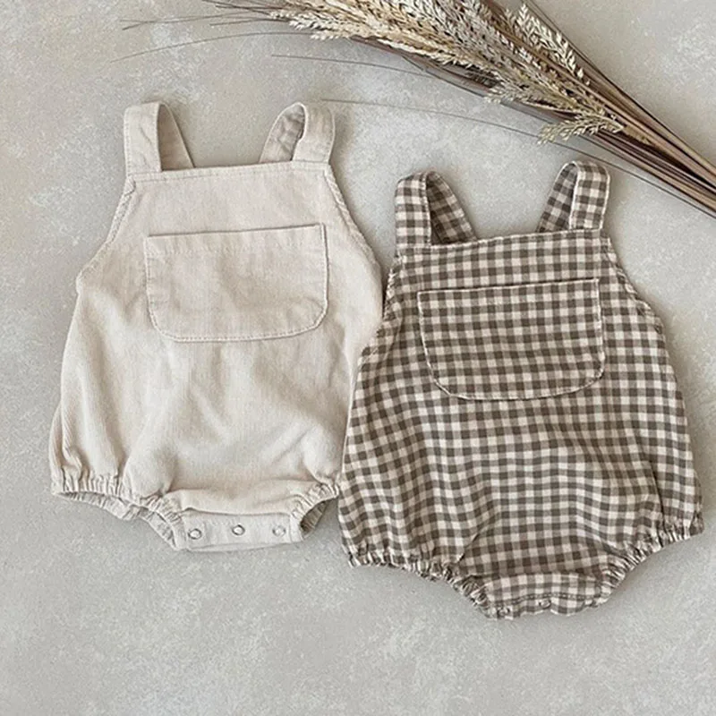 Korean Style Baby Boys Girl Bodysuits Sleeveless Corduroy Newborn Baby Boys Girls Jumpsuit Spring Autumn Baby Boys Girls Clothes