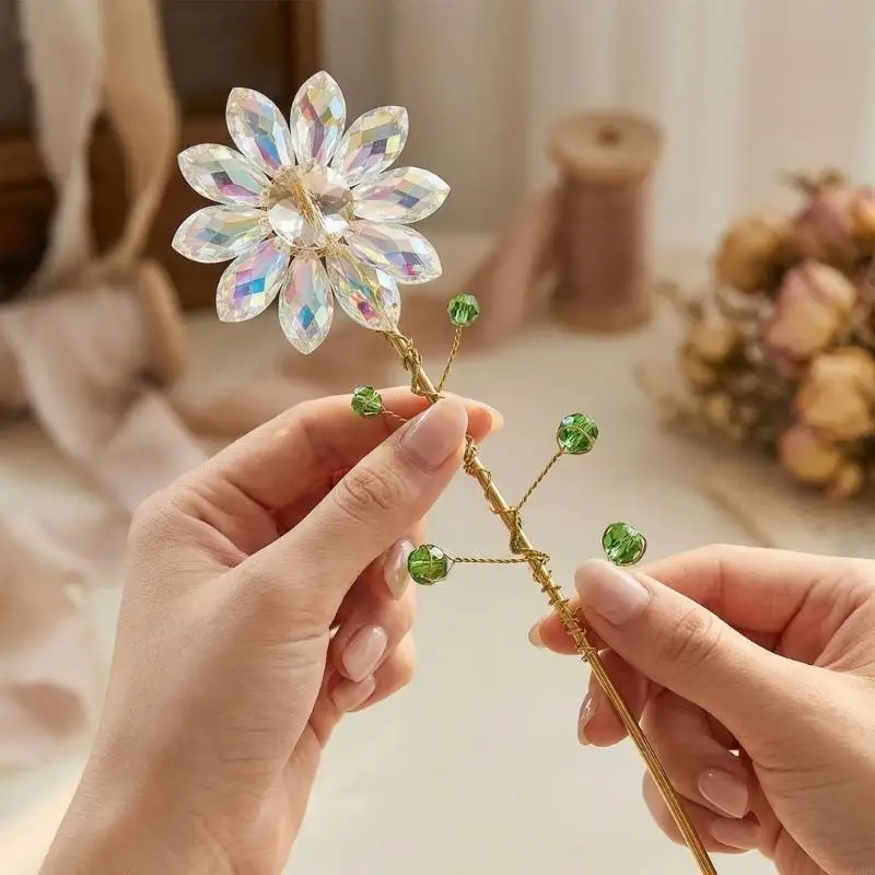 

Sunflowers Crystal Suncatchers with 13.19" Trellis for Mini Potted Plant Accessories Indoor Faerie Garden Sun Catchers Gift KXRE