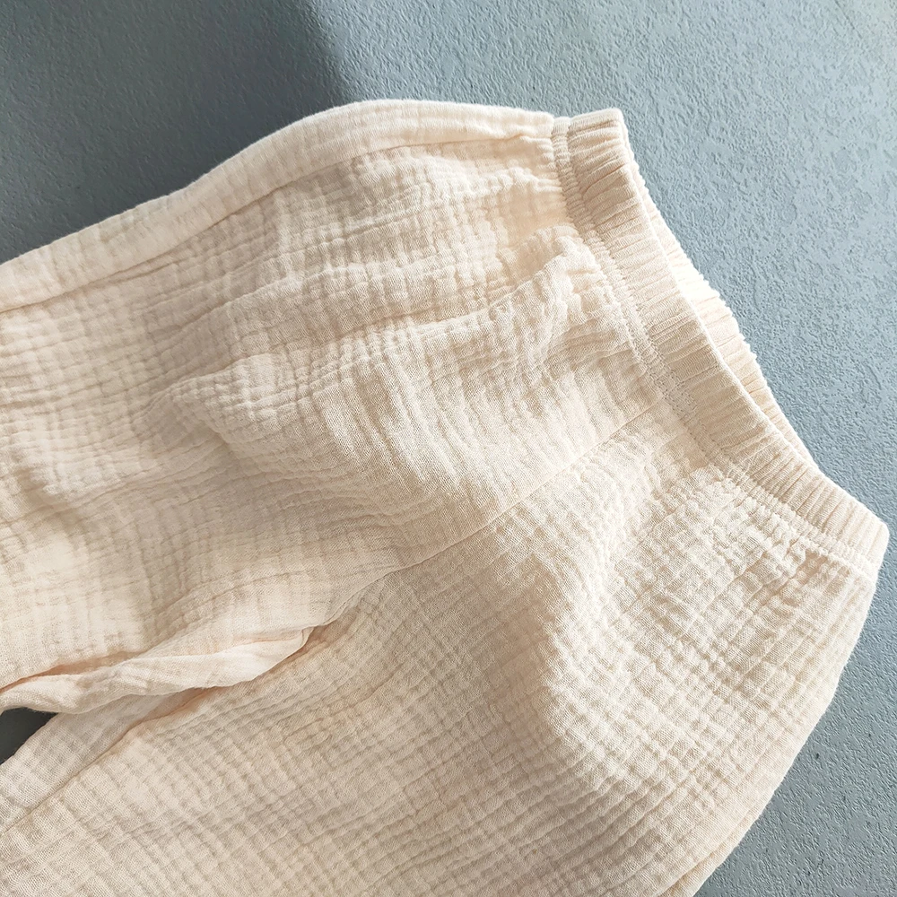 الصيف كوريا الأطفال السراويل عادية بنات بنين القطن الكتان بلون فضفاض مطوي بانت بنطلون بنات هايت الخصر الحريم السراويل #4