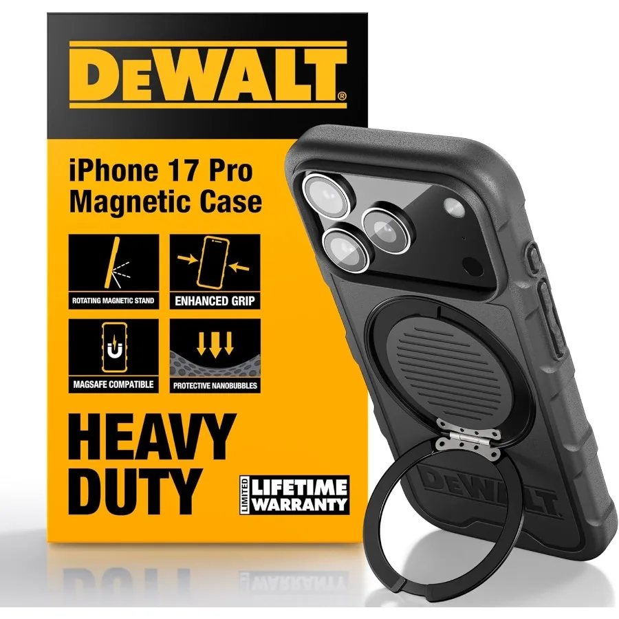 

Совместимый магнитный чехол для iPhone 17 Pro с подставкой, прочный противоударный чехол с вращающимся на 360° кольцевым держателем для MagSafe