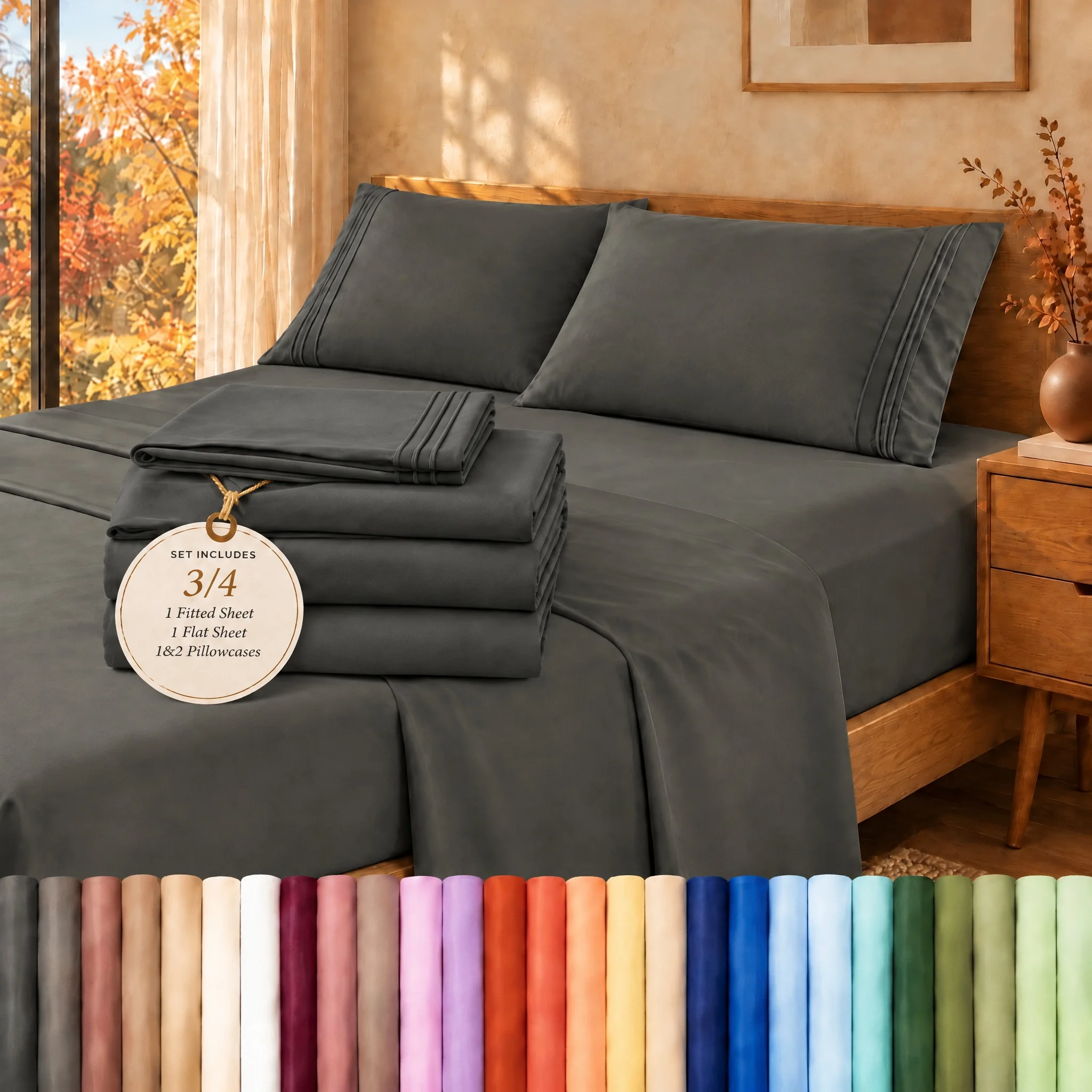 4pcs Fitted Sheet Bedding Set, 1 Fitted Sheet + 1 Flat Sheet + 2 Pillowcases, Breathable Comfortable Linens, Easy Wash & Storage, Practical Home Bedding, Nice Gift Choice for Bedroom Refresh