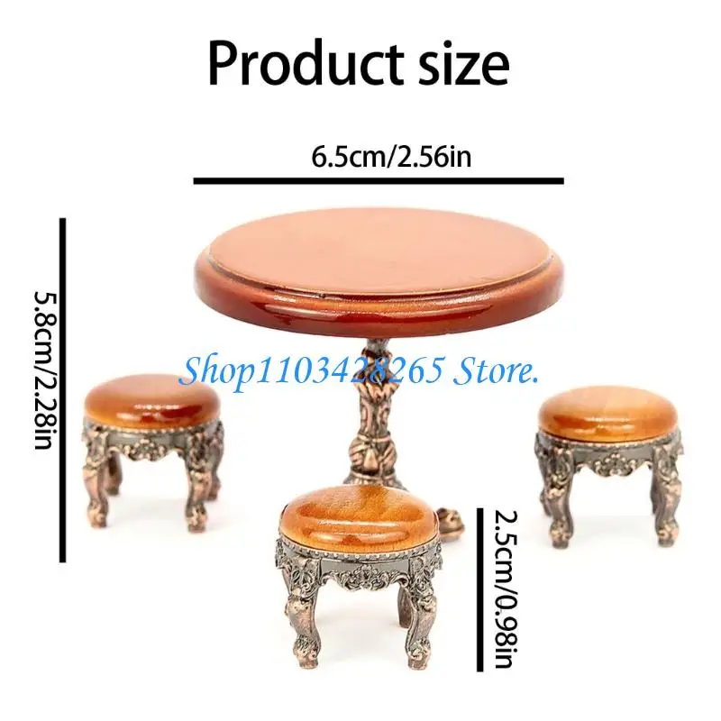 مجموعة مائدة مستديرة لبيوت الدمى بمقياس 1:12 مكونة من 4 كراسي أثاث مصغر لمشهد تناول الطعام G2TE