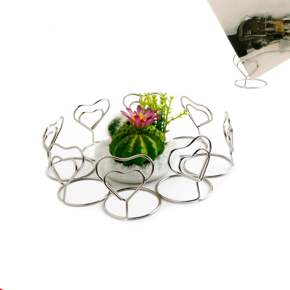 

Place Card Holder Love Ring Clip Wire Holders Photo Frame Silver Desk Accessories Round Base Reusable Wedding