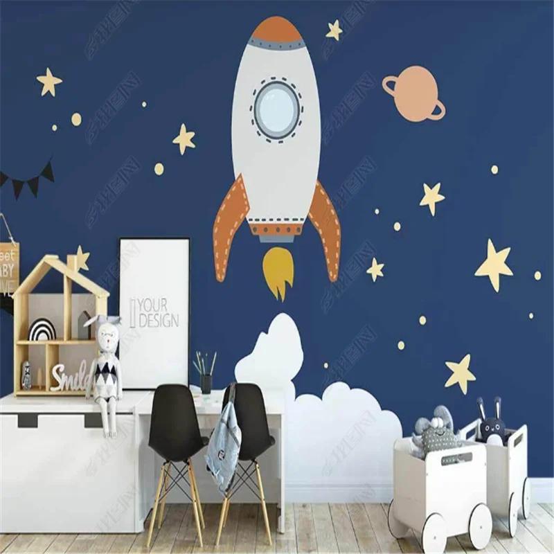 

Starry Sky Spaceship Rocket Planet Mural Wallpaper For Children's room Background Wall Papers Home Decor papel de parede 3d