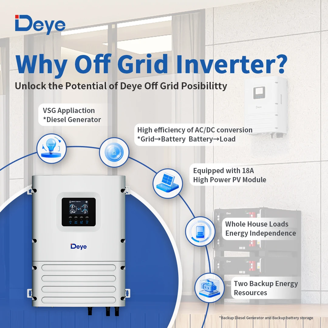 Deye Off Grid Sun-6k-ogo1lp1-eu-am2 Single Phase Hybrid Inverter Ip65 3.6kw 5kw 6kw With 5-year Warranty