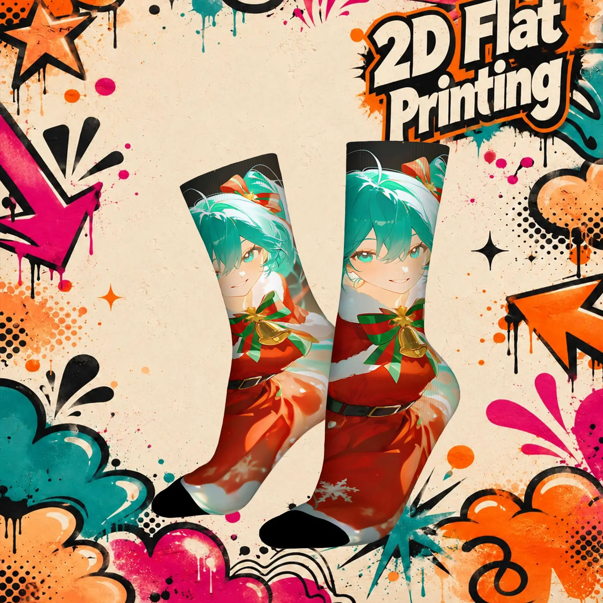 Fashion Christmas Exclusive  Hatsune Miku Vintage  Street Style Novelty Casual Crew Crazy Sock Sports Socks