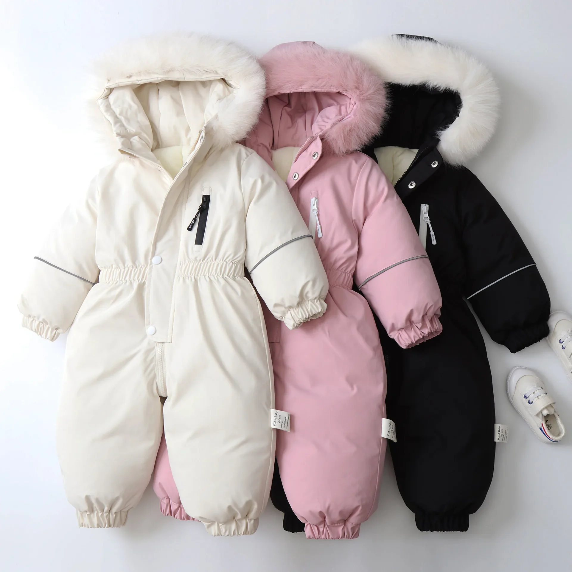 

1-5Y Winter Kid's Ski Suit Polar Fleece Lining Girls Jumpsuit Boys Waterproof Warm Overalls Children's Hooded Sportwear