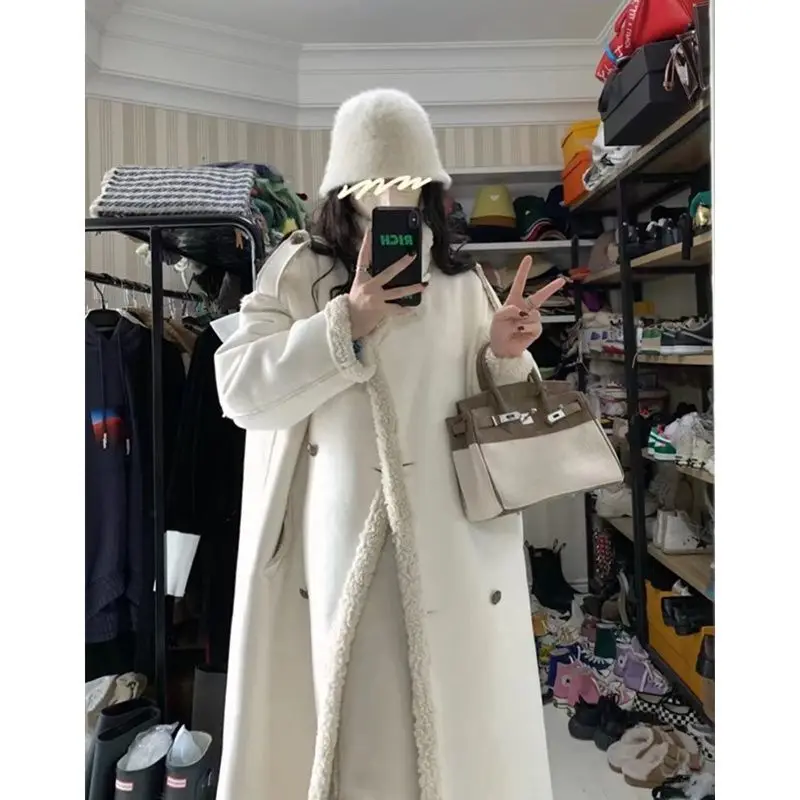 Lamb Wool Cotton Coat Women's New Fur Integrated Cotton Coat High-end Feeling Medium to Long Korean Cotton Coat