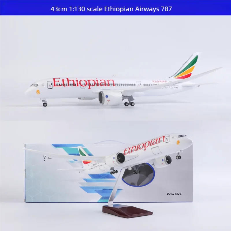 Avion miniature Ethiopian Airways B787 de 43 cm, modèle réduit à l'échelle 1:130 pour adultes, objet de collection amusant avec lumières et roues