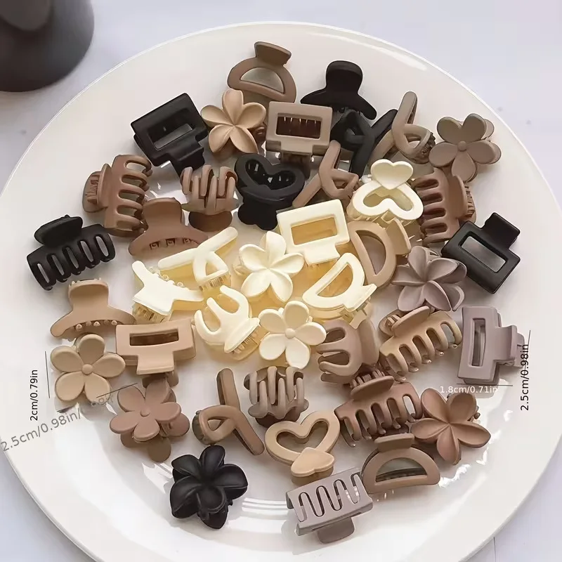 20/10Pcs Small Brown color mix Matte Hair Claw Clips Girls Fllower Rectange Semicircle Hair Clips Hair Accessories for Women