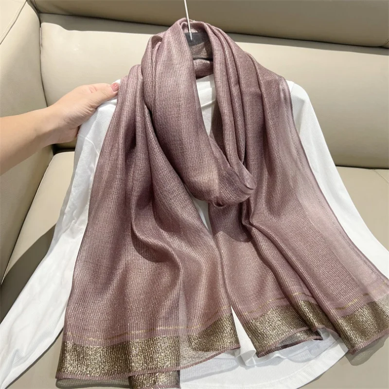 Women\'s Spring and Summer Thin -Proof Shawl Sun-Proof 2024 New Fashion Pure Color Silk Large Gauze Scarf