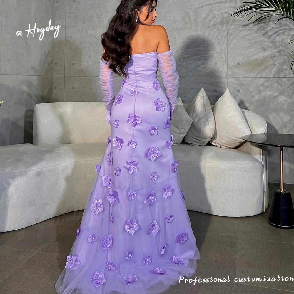 Heyday Strapless Formal Party Dress Saudi Flowers Elegant Mermaid Crepe Floor Length Appliques Evening Dresses Luxury 2024