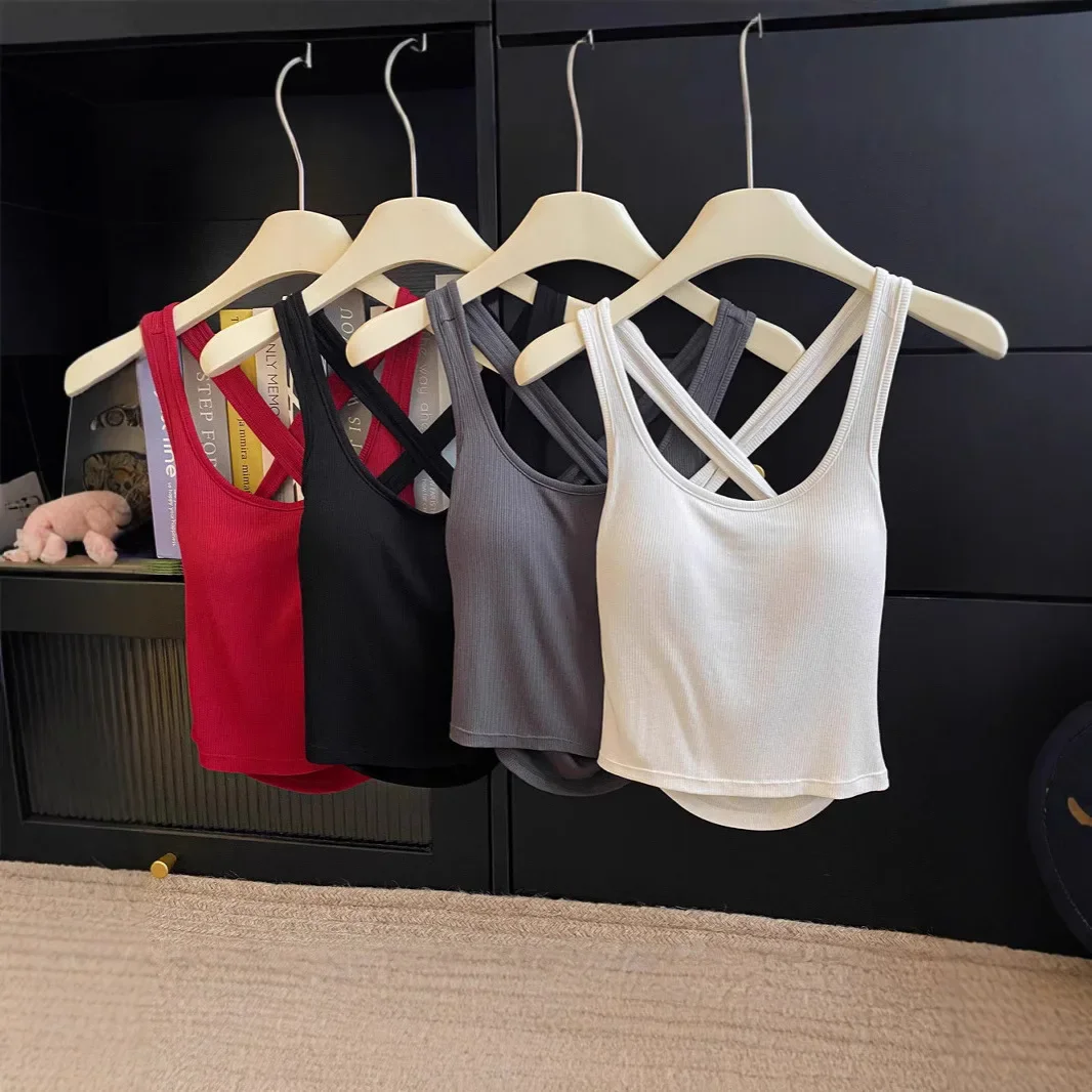 جديد الرغبة النقية نمط الظهر الصليب جميل الظهر عارية الظهر ساحة طوق التعادل وسادة الصدر الملابس الداخلية تانك الأعلى الفتيات ملابس خارجية قميص #3