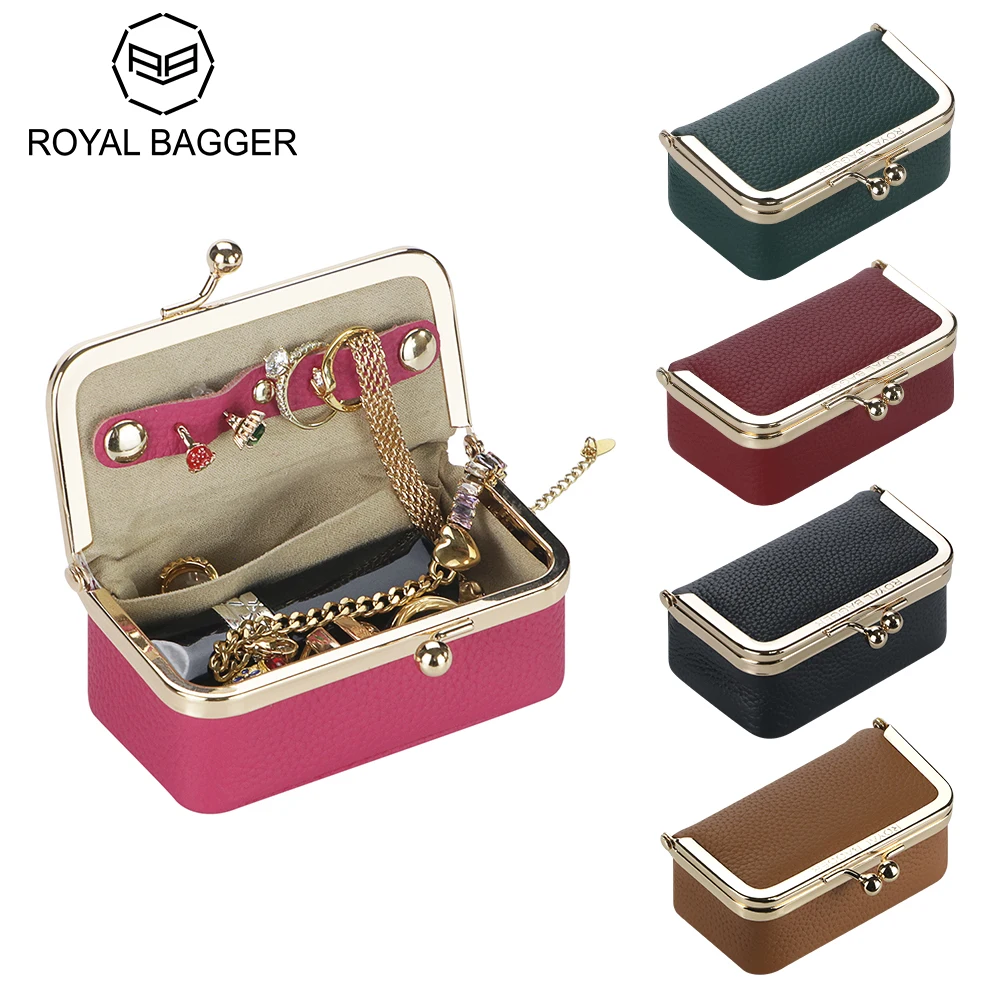 

Royal Bagger Genuine Leather Jewelry Box, Mini Case for Rings, Necklaces & Earrings, Kiss Lock Coin Purse for Women 3203