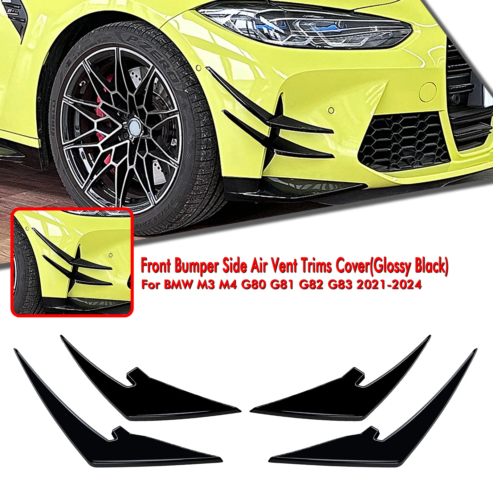 Front Splitter Bumper Side Air Vent Flap Canard Trim For BMW M3 M4 G80 G81 G82 G83 2021 2022 2023 2024