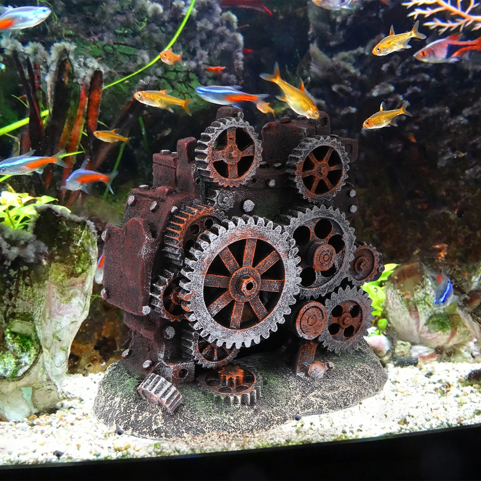 

1Pcs Gear Car Transformer Aquarium Decor Durable Resin Fish Tank Ornament No Pollute Safe for Fresh Saltwater Aquarium Gear