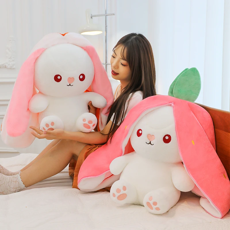 Internet Beroemde Transformerende Konijn Knuffel Roze Aardbei Bunny Kussen Plushie Kawaii Knuffeldier Cadeau Kerstcadeau