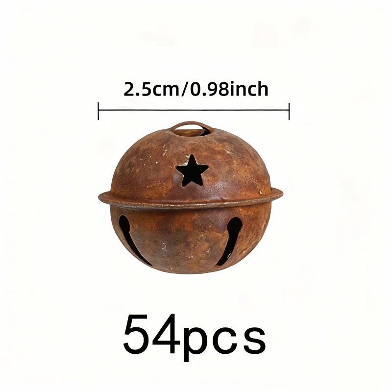 54 pcs Distressed Jingle Bells, Christmas Decoration, Clear Bell Sound, Vintage Rusty Finish, Multipurpose